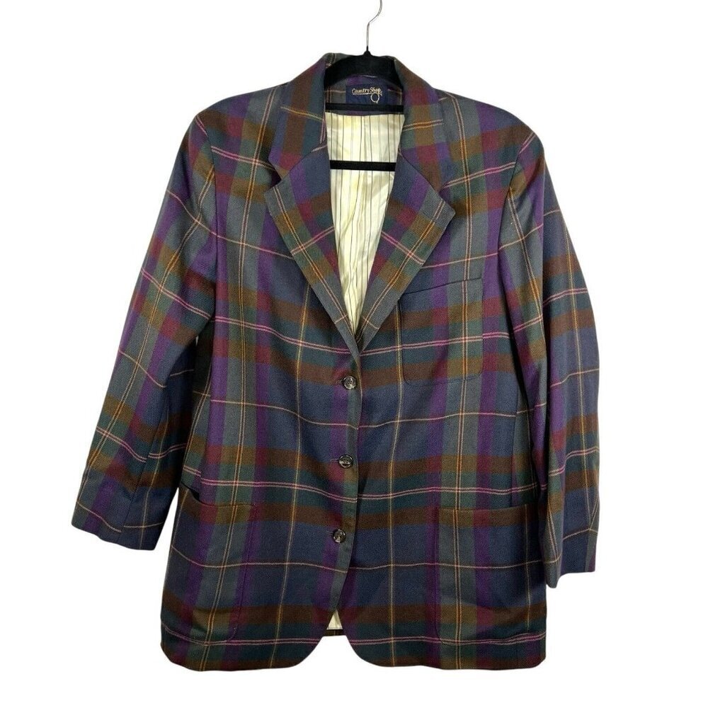 Vintage Country Shop Plaid Purple‎ Green Blazer Women’s Size 12 Button Up